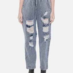 Orchid Blues Women Blue High-Rise Highly Distressed Pure Cotton Heavy Fade Jeans-image-55