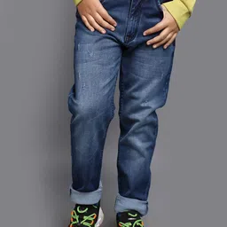 V-Mart Boys Mid Rise Mildly Distressed Light Fade Cotton Jeans-image-6
