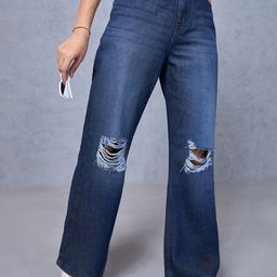Bewakoof Women Wide Leg High-Rise Mildly Distressed Light Fade Cotton Jeans-image-9