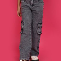 V-Mart Girls Light Fade Clean Look Cargo Jeans-image-79