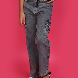 V-Mart Girls Light Fade Clean Look Cargo Jeans-image-61