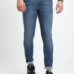 Old Grey Men Blue Jean Skinny Fit Low Distress Light Fade Jeans-picture-48