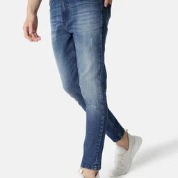 Campus Sutra Men Blue Smart Slim Fit Mildly Distressed Heavy Fade Stretchable Cotton Jeans-image-49
