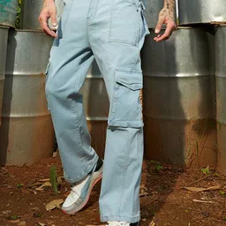Campus Sutra Men Smart Wide Leg Mildly Distressed Light Fade Cotton Stretchable Jeans-image-81