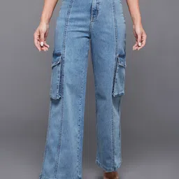 Miss Chase Women Wide Leg High-Rise Mildly Distressed Light Fade Stretchable Jeans-image-95