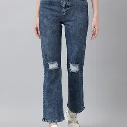Code 61 Women Relaxed Fit High Rise Mildly Distressed Light Fade Stretchable Jeans-image-50