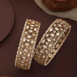 Jazz and Sizzle Set Of 2 Gold-Plated Kundan-Studded & Pearl-Beaded Bangle-33