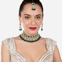 Zaveri Pearls Gold-Plated American Diamond Studded & Beads Beaded Jewellery Set-18