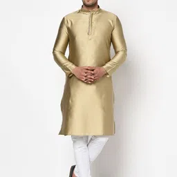 TABARD Men Gold-Toned Self Design Jacquard Kurta-image-33