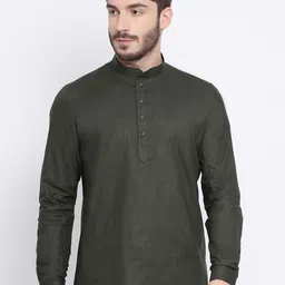 NAMASKAR Men Green Solid Pure Cotton Kurta-picture-19