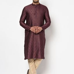 TABARD Men Purple Jaqcuard Printed Kurta-picture-15