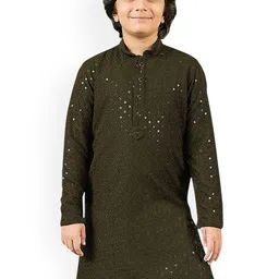 SG YUVRAJ Boys Embroidered Chikankari Khadi Kurta-33
