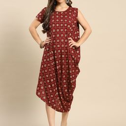 MABISH by Sonal Jain Asymmetric Cowl Hem Ethnic Motifs Midi Dress-image-85