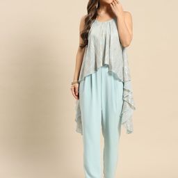MABISH by Sonal Jain Blue Printed Basic Jumpsuit with Layered-4