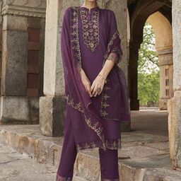 Indo Era Embroidered Sequined Regular Kurta with Trousers & Dupatta-picture-12