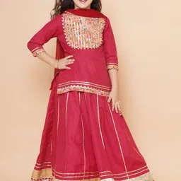 Bitiya by Bhama Girls Embellished Patchwork Ready to Wear Lehenga & Blouse With Dupatta-image-79