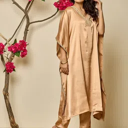 Chandbaali Women Solid Yoke Design Satin Kaftan Kurta with Trousers-image-80
