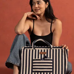 URBAN SPACE Women's Latest The Trove Box Bag - Navy Stripes-13