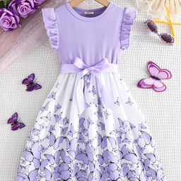 INCLUD Girls Printed Flutter Sleeve Fit & Flare Dress-image-27