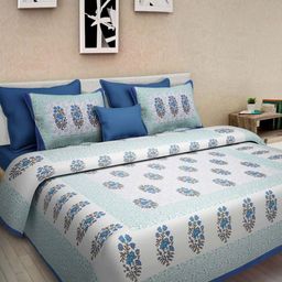Myntra Elegant Homes Blue & White Ethnic Motifs 120 TC Queen Bedsheet with 2 Pillow Covers-picture-36