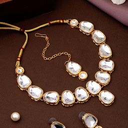 ASMITTA JEWELLERY Gold Plated Kundan Studded Choker Jewellery Set-image-38