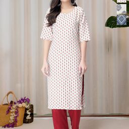 HERE&NOW Selection Of 3 Floral Printed Round Neck Straight Kurtas-image-48