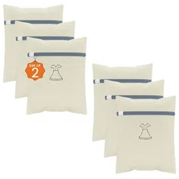 Aura 6Pcs Beige & Grey Printed Reusable Mesh Laundry Bags With Zipper-6
