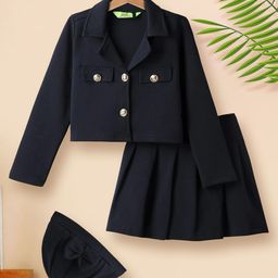 Tiara Girls Lapel Collar Pure Cotton Coat with Skirt & Matching Cap-image-48
