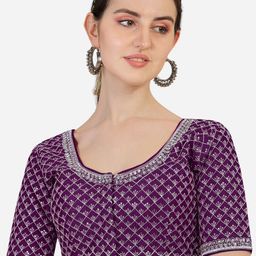 HERE&NOW Embroidered Round Neck Saree Blouse-picture-28