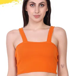 Moda Rapido Solid Orange Shoulder Straps Neck Tank Crop Top-image-65
