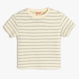 Koton Boys Striped Round Neck Cotton T-shirt-image-4