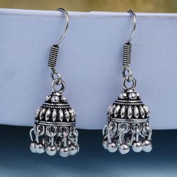 NVR Women German silver Oxidised Silver Plated Dome Shaped Jhumka Earrings-24