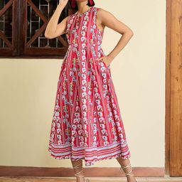 Pink Paprika by SASSAFRAS Floral Print Fit & Flare Midi Dress-picture-16