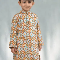 Sangria Boys Brown Geometric Printed Mandarin Collar Straight Kurta-22