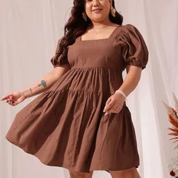 CURVY STREET Plus Size Puff Sleeve Cotton Fit & Flare Dress-image-13
