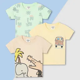 max Boys Pack of 3 Graphic Printed Round Neck Cotton T-shirts-49