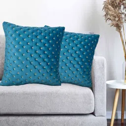 Vinayaka Fab Blue And Gold-Toned 2 Pieces Embroidered Velvet Square Cushion Covers-image-58