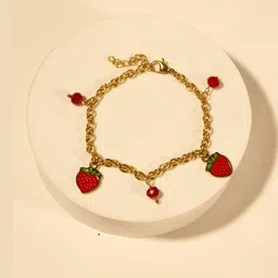 RaasRani Women Gold-Plated Red Strawberry charms bracelet-image-91