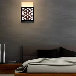 Gojeeva Black & White Textured Contemporary Wooden Rectangle Shaped Wall Lamp-picture-42