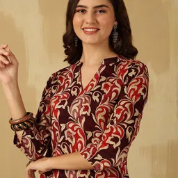 Anouk Rustic Floral Print Mandarin Collar Top-image-39