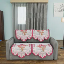 Kuber Industries White & Pink Printed Cotton 4 Piece Sofa Cover-image-73
