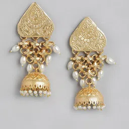 Anouk Gold-Plated Artificial Beaded Dome Shaped Jhumkas image 2