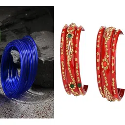 SOMIL Set of 18 Blue Alloy Artificial Stones & Beads Bangles-image-64