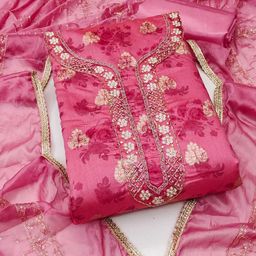 SHADOW & SAINING Floral Woven Design Beads Work Modal Cotton Unstitched Dress Material-picture-31