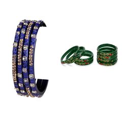 SOMIL Set of 12 Women Blue & Green Artificial Stones and Beads Bangles-image-72