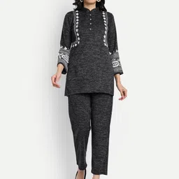 FNOCKS Women Embroidered Regular Pure Wool Kurta with Palazzos-picture-22