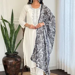 GRIOPY Women Ethnic Motifs Embroidered Regular Kurta with Trousers & With Dupatta-picture-46