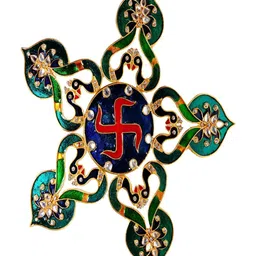 Kala Samarpan Green & Red Peacock With Swastik Rangoli Sticker With Centerpiece-51