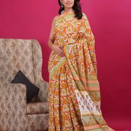 Vanedik Floral Pure Cotton Block Print Saree image 4