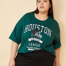 max Plus Size Typography Printed Round Neck Extended Sleeves Regular Fit T-shirt-61